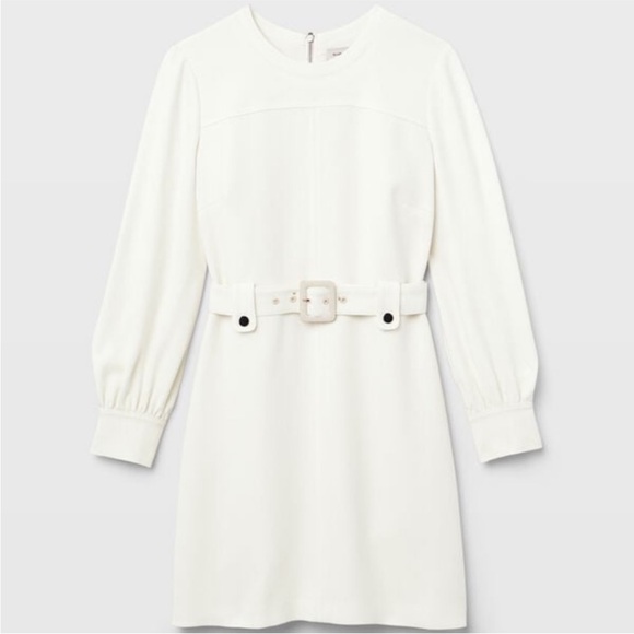 NWOT! SOLD OUT Club Monaco Long Sleeve Belted Pocket Mini Dress, White/Cream, 8 - Picture 4 of 9